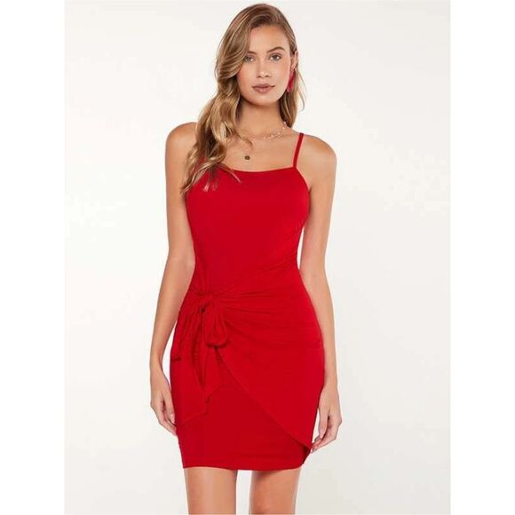 EMERALD SUNDAE Womens Tie Draped Front Hem Spaghetti Strap Mini Dress - Picture 1 of 1